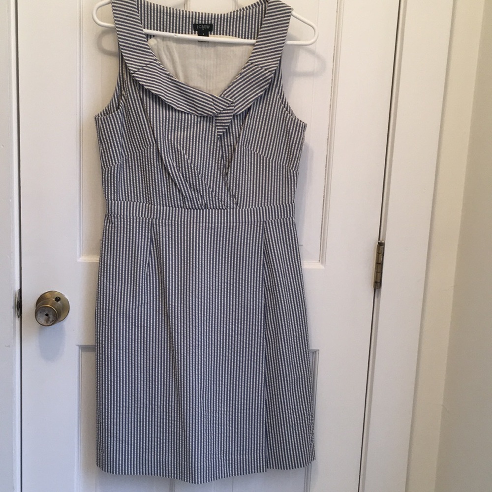 J. Crew blue and white seersucker dress